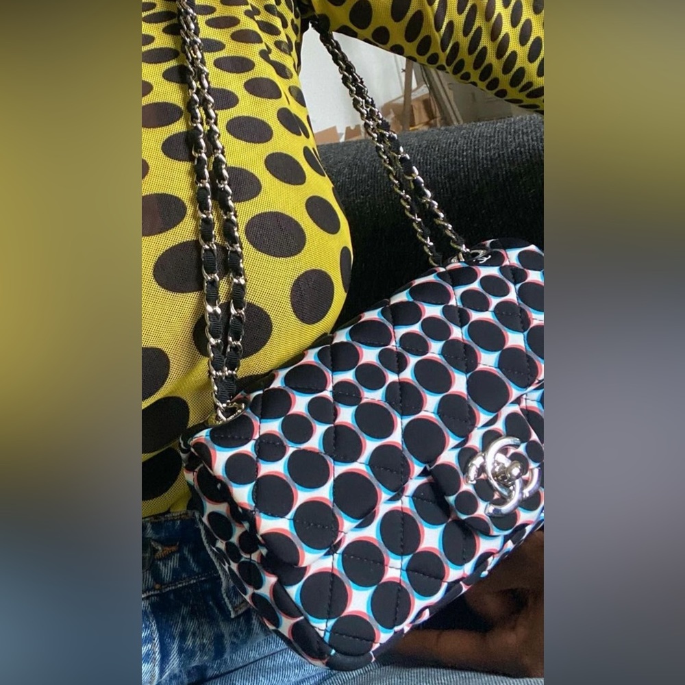 📌SOLD📌AUTH CHANEL CYBER DOTS 3D PRINT NYLON CLASSIC FLAP BAG PURSE CC RARE